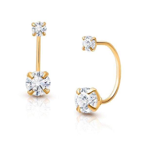 14k solid gold CZ Screw Front earrings | Telephonic Earrings | Birthday Gift | - Picture 1 of 10